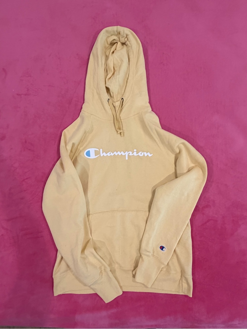 Champion Hoodie in Butter Yellow with White Logo